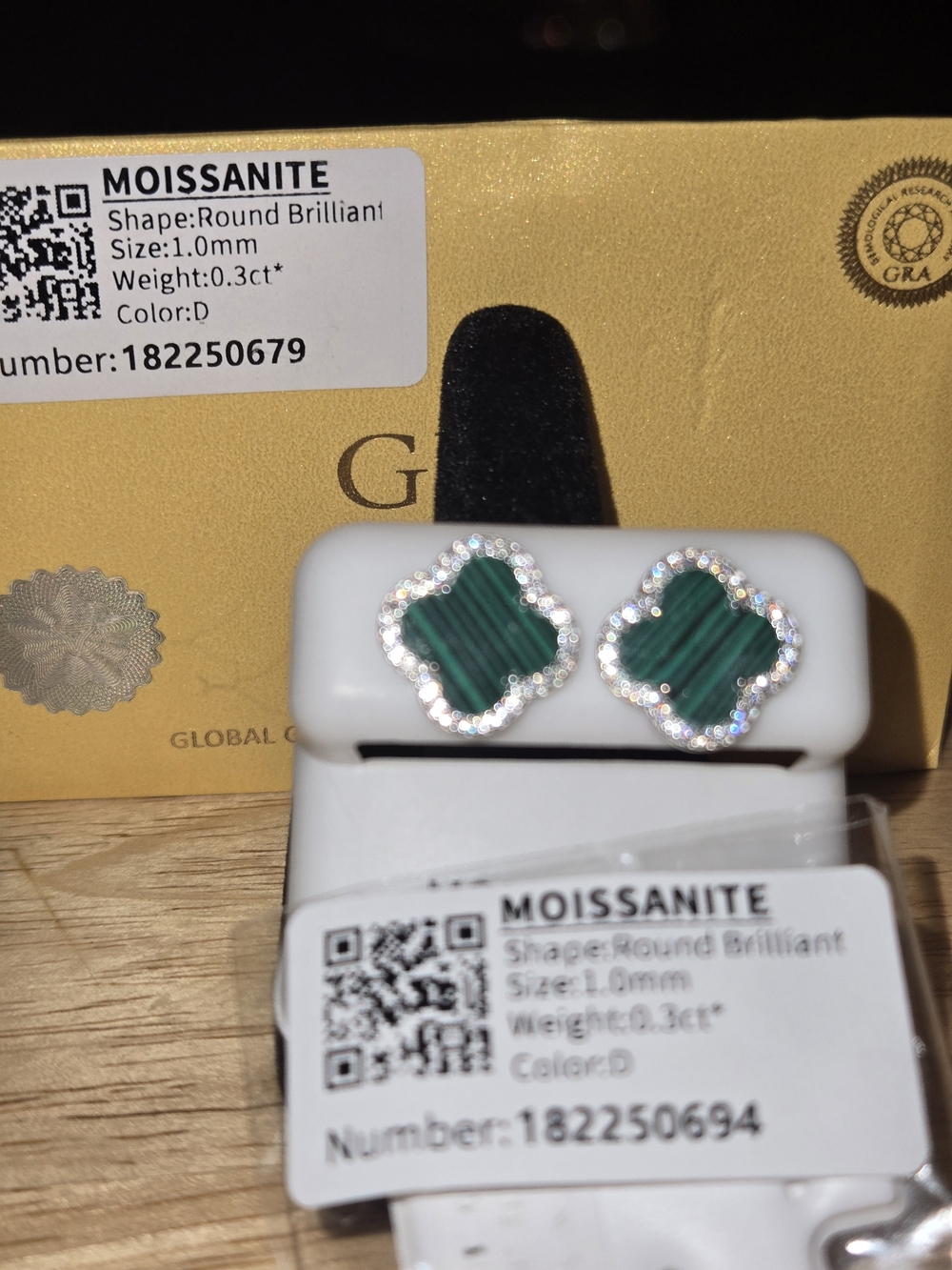 Green Clover-Shape Moissanite Halo Stud Earrings Screw Back